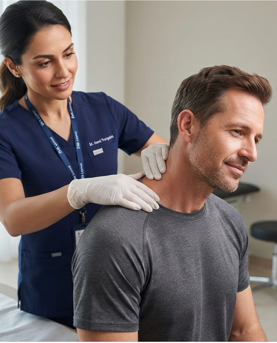 DHA-licensed physical therapist screening and treating patient neck trigger points